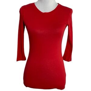 Stephanie B Pima Cotton 3/4 Sleeve Top in Red Size XS